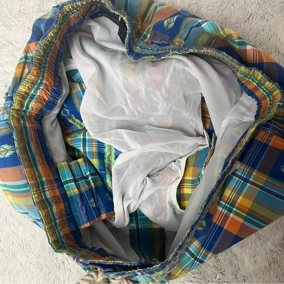 Polo Ralph Lauren Swim Trunks Mesh-Lined Southwest Aztec Blue Orange Plaid Men M - Picture 8 of 12